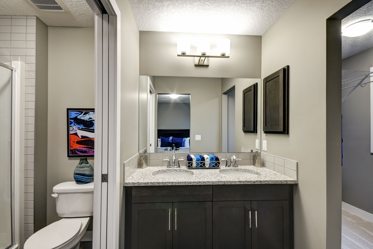 Vanity view in the master ensuite in the banbury ll model home from Nuvista Homes.