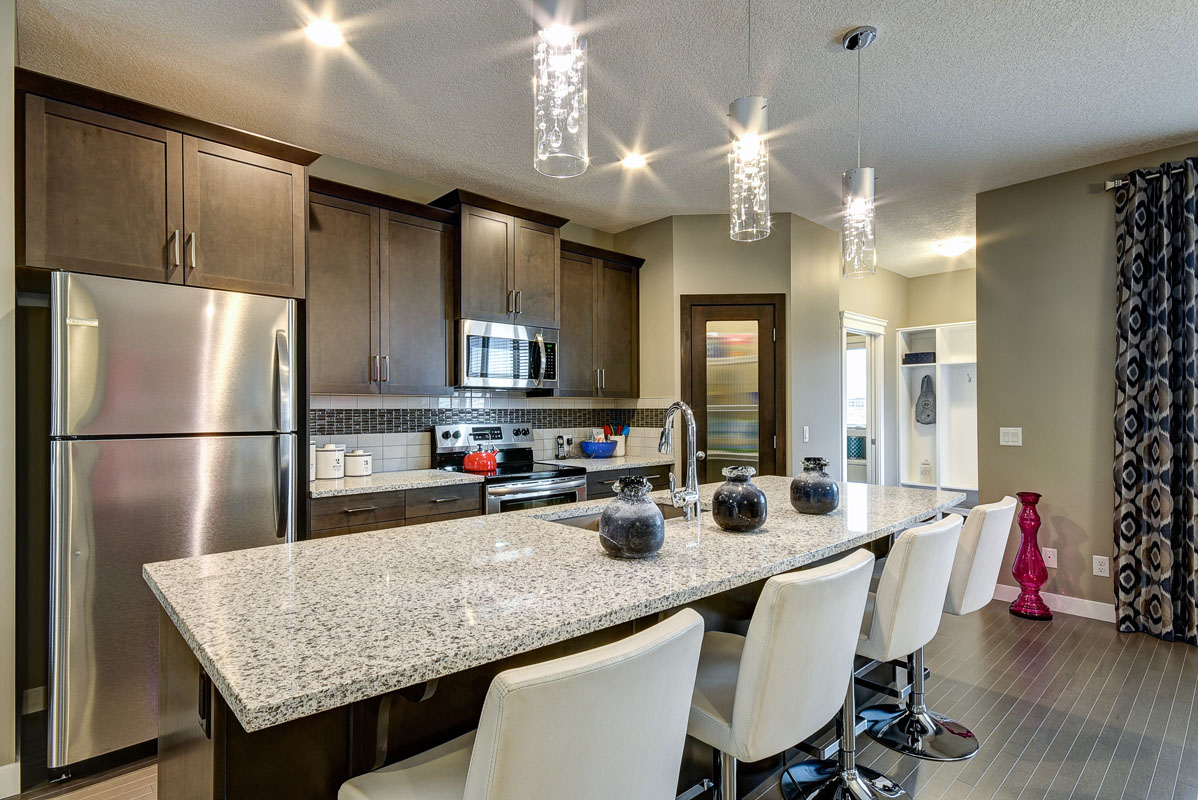 Front view of the kitchen in the Banbury ll model home from Nuvsita Homes.