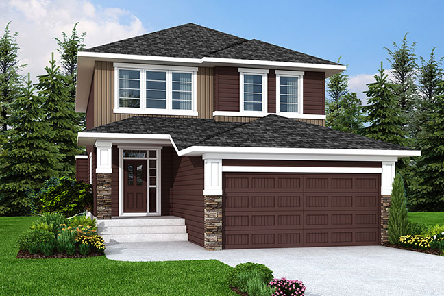An exterior rendering of the Riverton model home.