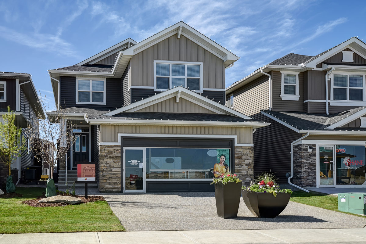 Front exterior of the Inverness Red model home from Nuvista Homes.