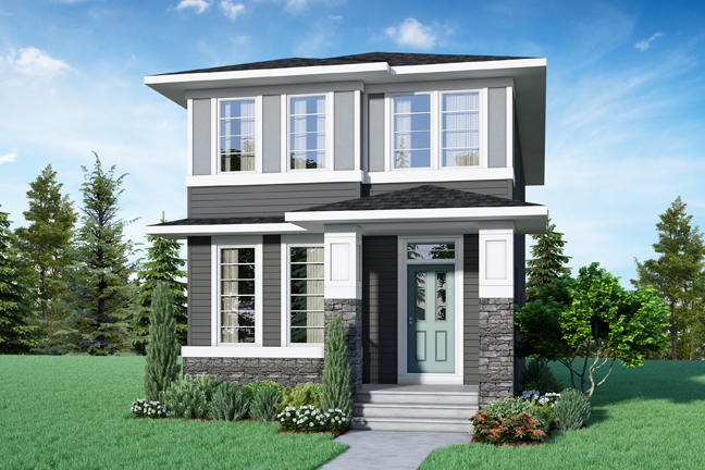 Front Exterior Rendering of the Mayfield Foursquare model home from Nuvista Homes.