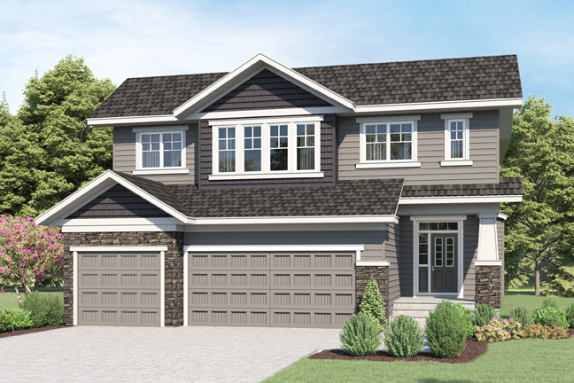 Front Exterior Rendering of the Meadowview Craftsman model home from Nuvista Homes.