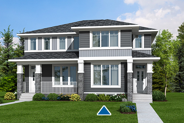 Front Exterior Rendering of the Shelby Foursquare model home from Nuvista Homes.