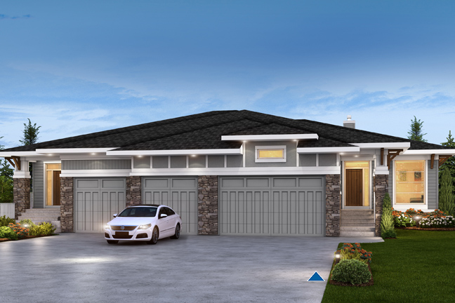 Front Exterior Rendering of the Sumac villa model home from Nuvista Homes.